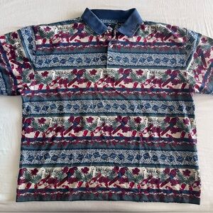 Tabasco Mens Golf Polo XL Shirt. Hibiscus All Over Print